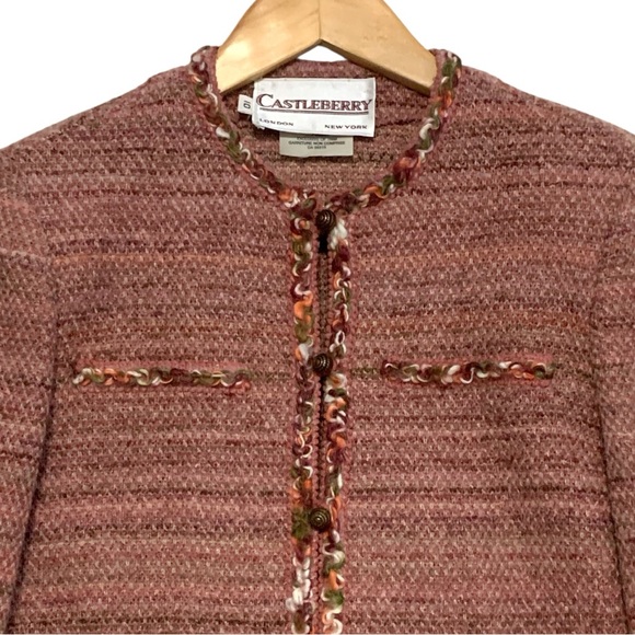 Vintage 80’s Castleberry Stretch Tweed Jacket & Skirt Suit In Pink | Size 10 - Picture 3 of 16